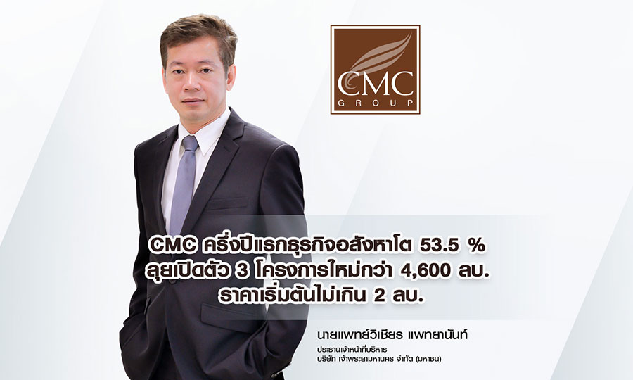 CMC ครึ่งปีแรกธุรกิจอสังหาโต 53.5 % ลุยเปิดตัว 3 โครงการใหม่ กว่า 4,600 ลบ. เน้นตลาดคนรุ่นใหม่ ราคาเข้าถึงง่ายเริ่มต้นไม่เกิน 2 ลบ.